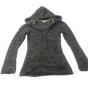 ROXY Medium Knit Sweater Hoodie Heathered Navy White
